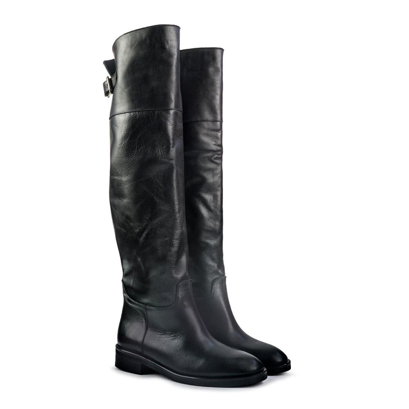 Spatarella Stivali al Ginocchio Tubolare a Tacco Basso in Pelle Nero LS181 BLACK Spatarella 