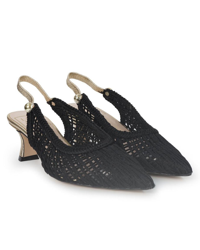 Luis Anne Chanel Mary Jane Slingback Kitten Heel in Tessuto Nero Oro 3833/R TULIPANO NERO Luis Anne 