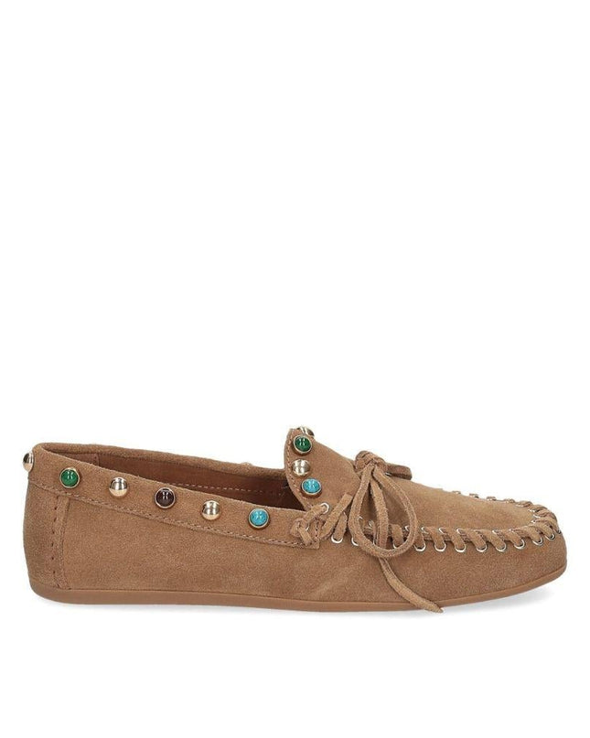 Inuovo Mocassino Donna con Pietre Multi in Camoscio Tabacco Cuoio - MARIO SPATARELLA