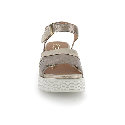 Stonefly Sandali Donna con Zeppa e Chiusura Velcro Platino 220900 PARKY GOLD Stonefly 