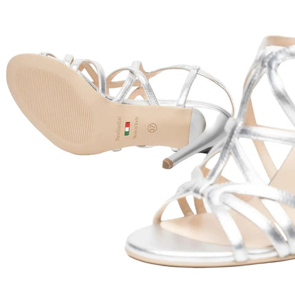 Nero Giardini Sandali Donna con Tacco Alto Stiletto in Pelle Argento - MARIO SPATARELLA