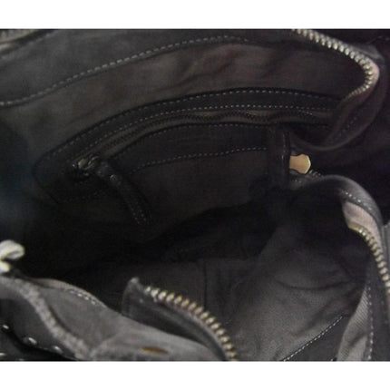 Borsa Vintage a Spalla con Frange e Borchioe in Pelle Nera SP ROCK BLACK Spatarella 