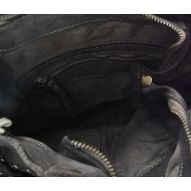 Borsa Vintage a Spalla con Frange e Borchioe in Pelle Nera SP ROCK BLACK Spatarella 