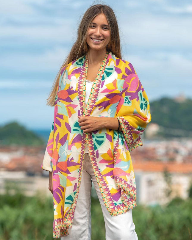 Foulard in Lana Misto Seta Giallo ASW35F AMARILLO Colores de Otono 
