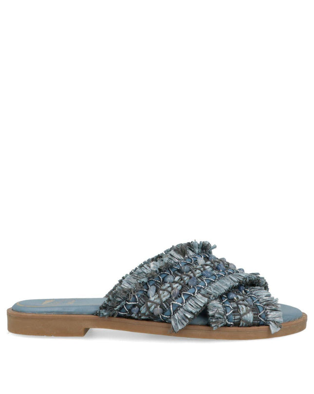 O-Joo Sandalo Flat Donna in Tessuto con Pietre Blu MILEY CROSS SKY O-JOO 