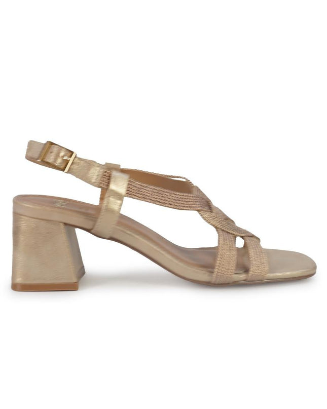 Exe Sandalo Donna con Tacco in Tessuto Laminato Rosa Pink Gold - MARIO SPATARELLA