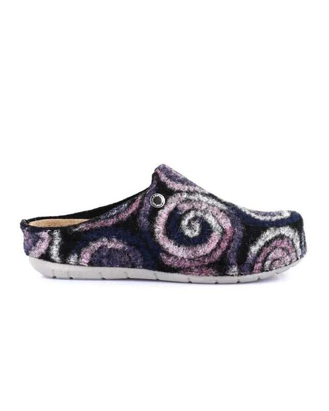 Pantofole Donna con Zeppa in Lana Fantasia Nero - MARIO SPATARELLA