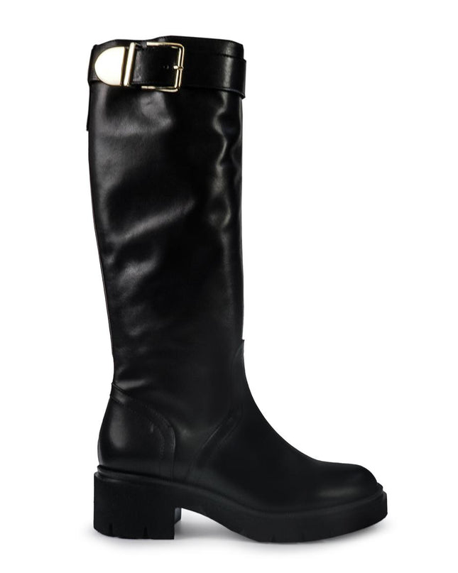 Gianni Crasto Stivale Donna in Pelle Nera con Tacco Medio e Fibbia - MARIO SPATARELLA