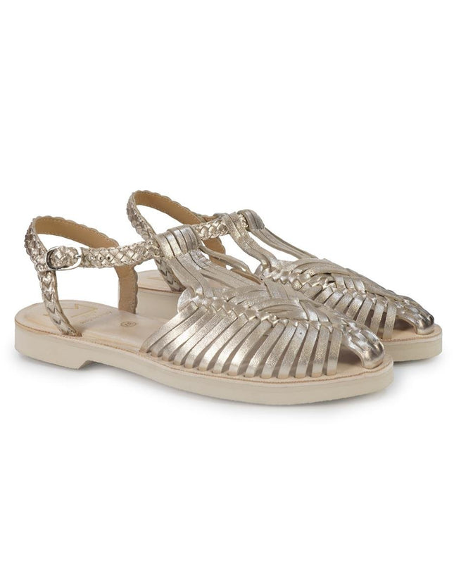 Huarache Sandalo Donna in Pelle Laminata Platino - MARIO SPATARELLA