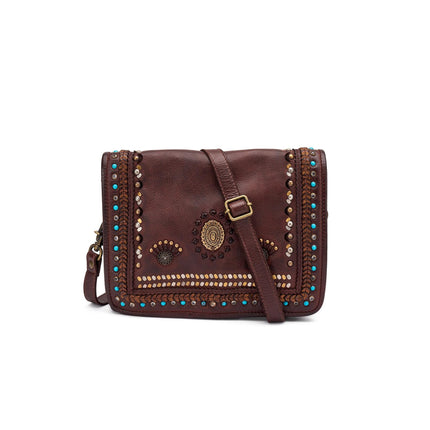 Frau Borsa Donna Borchiata con Tracolla in Pelle Marrone - MARIO SPATARELLA