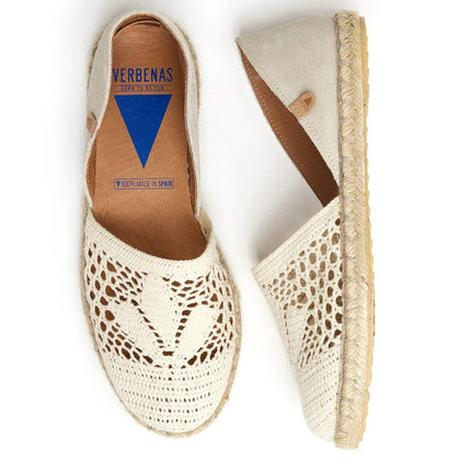 Verbenas Espadrillas Bassa da Donna in Tessuto Bianco CARMEN CROCHET CRUDO Verbenas 