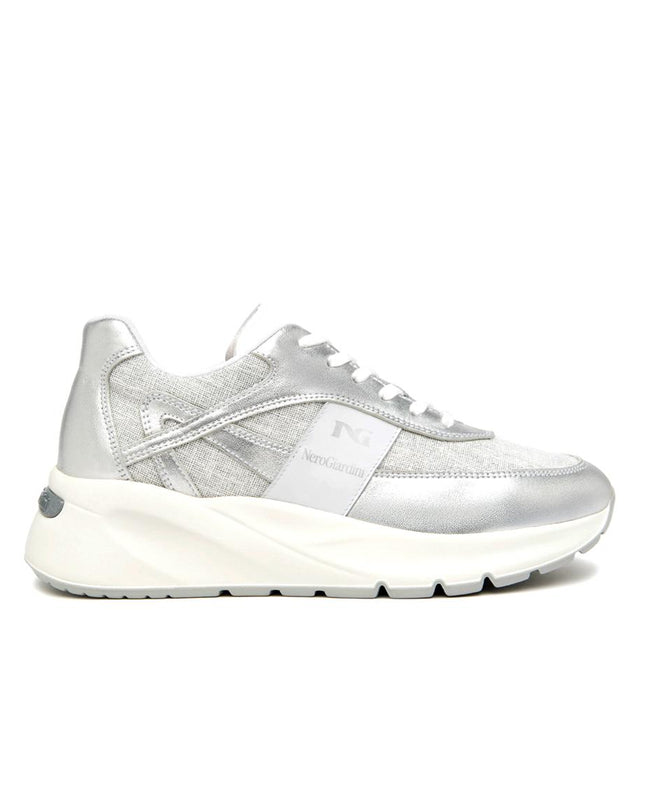 NeroGiardini Sneakers Donna in Pelle e Tessuto Argento - MARIO SPATARELLA