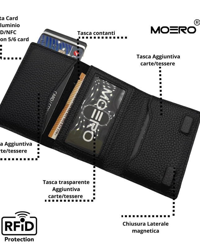Moero Pro Plus Bottolato Black Zip Portafoglio Slim PRO PLUS BOTTOLATO BLACK ZIP CARD Moero 