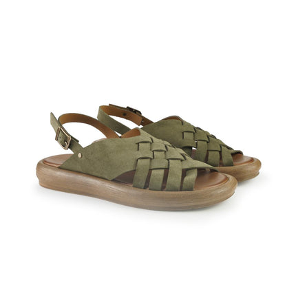 Bueno Sandali Donna Basso in Camoscio Verde E3102 VERDONE Bueno 