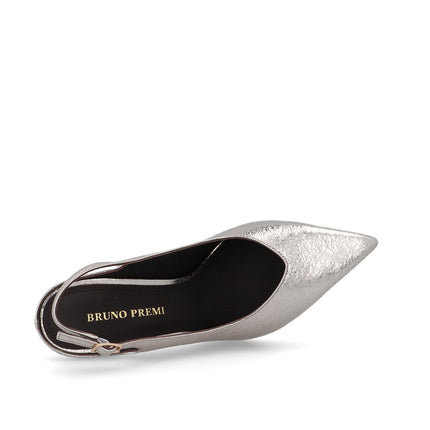 Bruno Premi Mary Jane Sling Back Tacco Stiletto in Pelle Platino - MARIO SPATARELLA