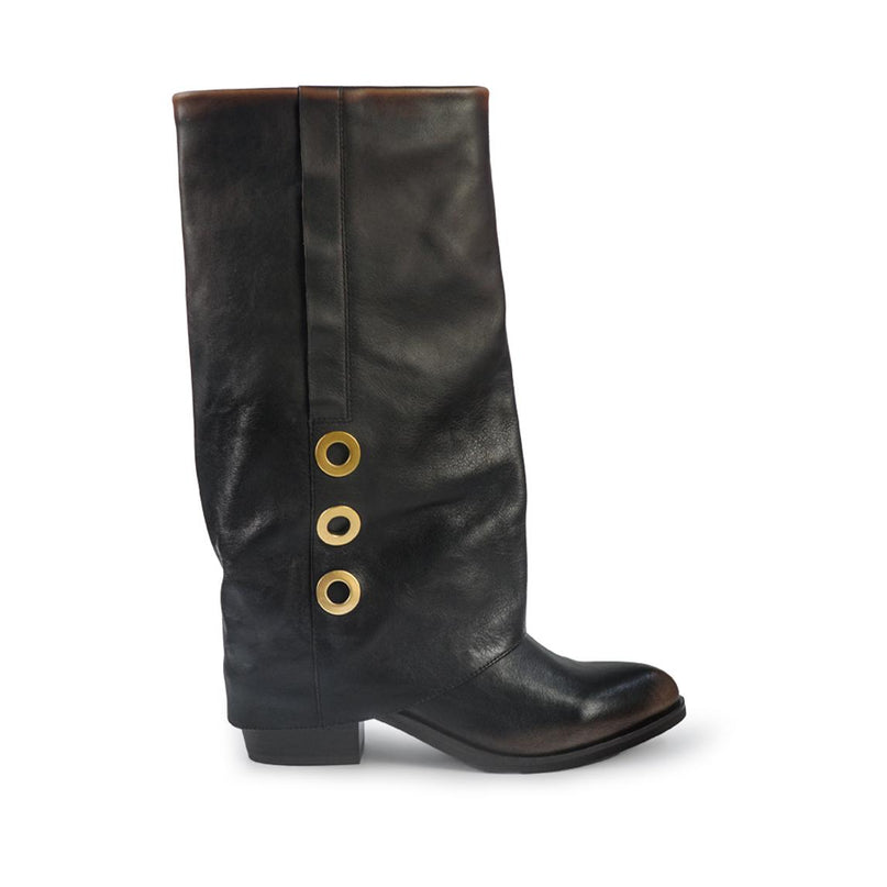 Stivali con Risvolto Bruno Premi Tacco Tex in Pelle Nero Cuoio BM5606 CUOIO Bruno Premi 