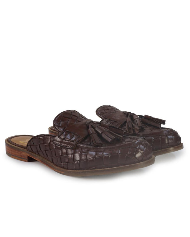 Taj Sandalo Sabot Donna in Pelle Intrecciata Marrone 110 TOLEDO DARK BROWN Taj 