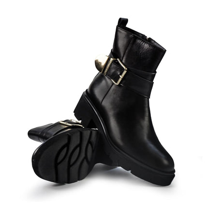 Gianni Crasto Stivaletto Donna in Pelle Nera con Tacco Medio e Fibbia - MARIO SPATARELLA