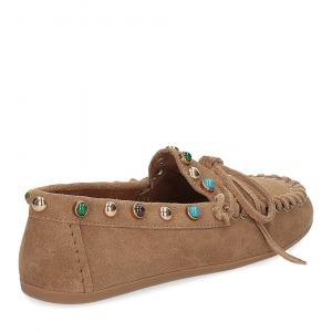 Inuovo Mocassino Donna con Pietre Multi in Camoscio Tabacco Cuoio 29002 SIGARO Inuovo 