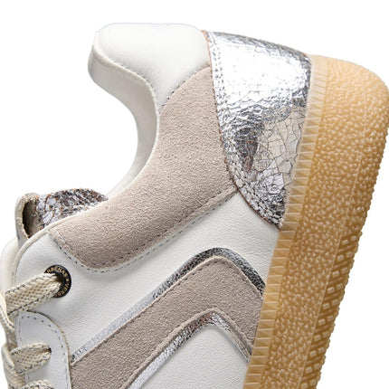 Verbenas Sneakers Bassa Donna in Pelle Bianca Profili Argento - MARIO SPATARELLA