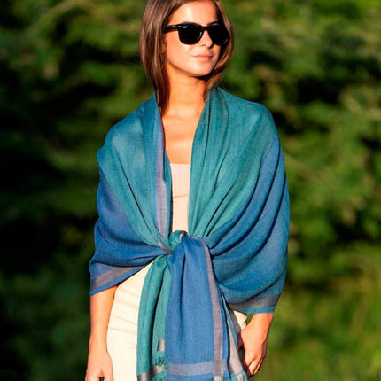 Foulard in Lana Misto Seta Azzurro Verde ASW37F AZUL VERDE Colores de Otono 