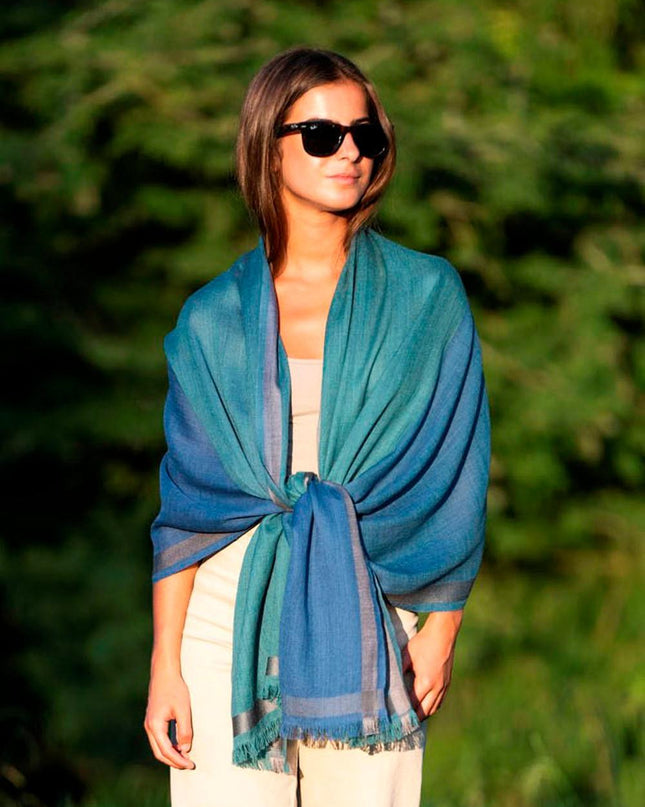 Foulard in Lana Misto Seta Azzurro Verde ASW37F AZUL VERDE Colores de Otono 