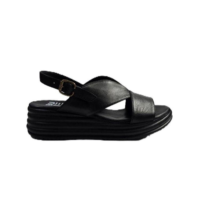 Bueno Sandali Donna con Zeppa in Pelle Nera E3202 BLACK Bueno 