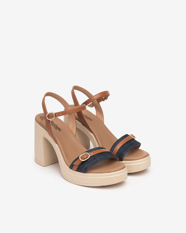 Nero Giardini Sandali Donna con Tacco Alto e Plateau in Pelle Jeans - MARIO SPATARELLA