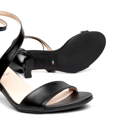Nero Giardini Sandali Donna con Tacco Rocchetto Alto in Pelle Nera - MARIO SPATARELLA