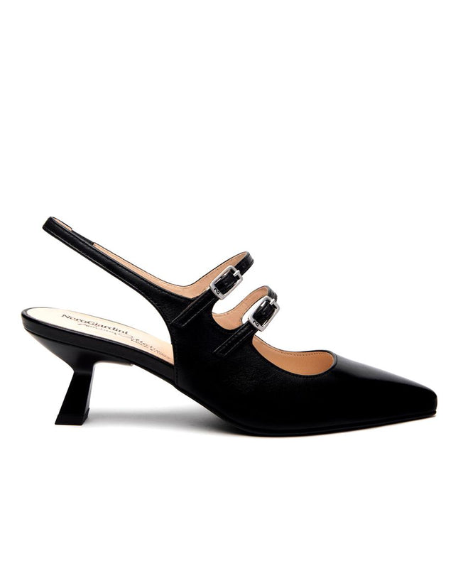 NeroGiardini Chanel Mary Jane Slingback Kitten Heel in Pelle Nera E615410DE NERO 100 Nero Giardini 