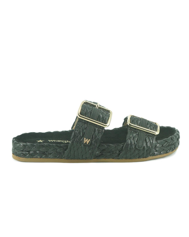 Sandalo Donna Basso Due Fibbie PALMAS RAFFIA BLACK Wrangler 