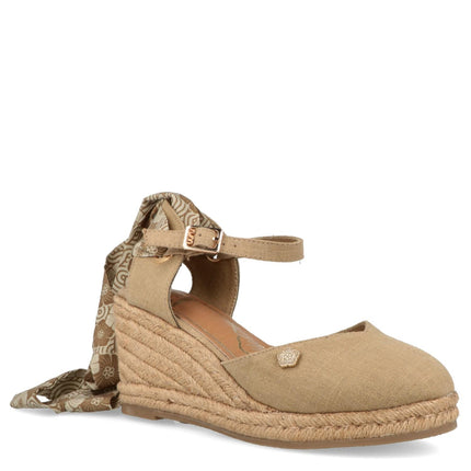 O - Joo Espadrillas Donna con Zeppa e Lacci in Tessuto Sabbia - MARIO SPATARELLA