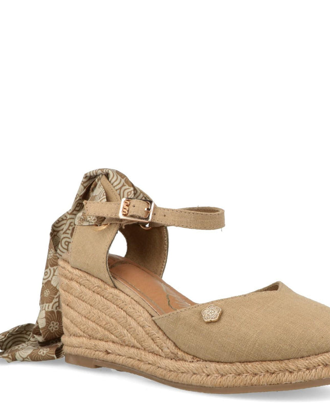 O - Joo Espadrillas Donna con Zeppa e Lacci in Tessuto Sabbia - MARIO SPATARELLA