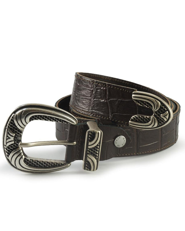 Spatarella Cintura Donna in Pelle Cocco Moro e Fibbia Texana - MARIO SPATARELLA