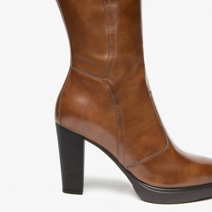 Nero Giardini Stivali Donna con Tacco e Plateau in Pelle Cuoio - MARIO SPATARELLA