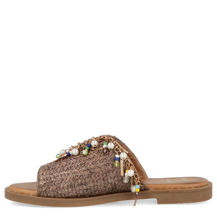 O - Joo Sandalo Flat Donna in Tessuto Marrone Multicolor - MARIO SPATARELLA