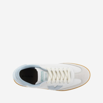 Victoria Sneakers Donna Bassa Pelle Bianco Celeste - MARIO SPATARELLA