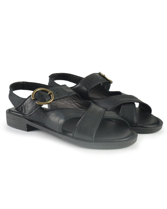 Bueno Sandali Donna con Tacco Basso in Pelle Nero E2800 BLACK Bueno 