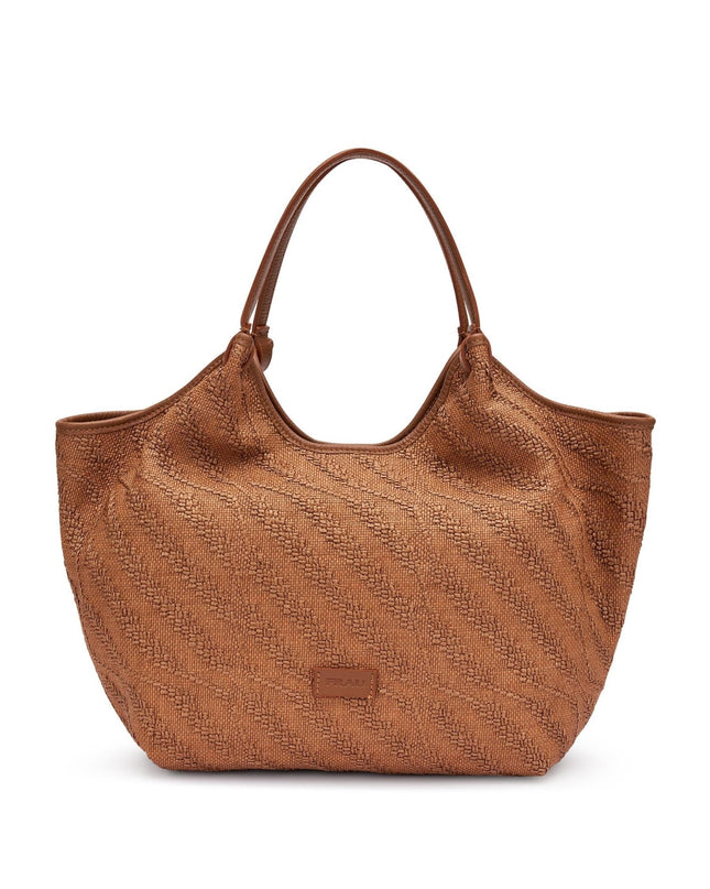 Frau Borsa Donna Shopper con Tracolla in Pelle e Tessuto Caramello - MARIO SPATARELLA