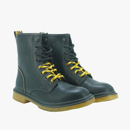 Anfibi Donna in Pelle Nera SPIKE TAPE MID BLACK / OCRE Wrangler 