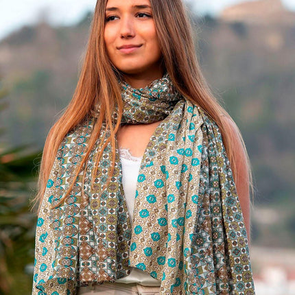 Foulard Pareo in Cotone Stampato Fantasia Beige CDT265C COTTON BEIGE Colores de Otono 