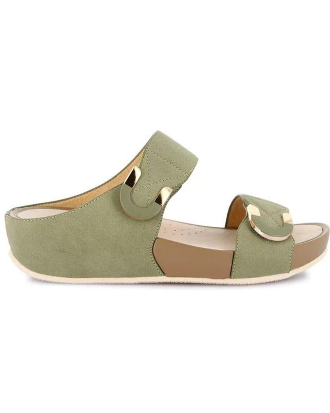 Grunland Sandalo Donna Ciabatta Confort con Velcro in Tessuto Oliva - MARIO SPATARELLA