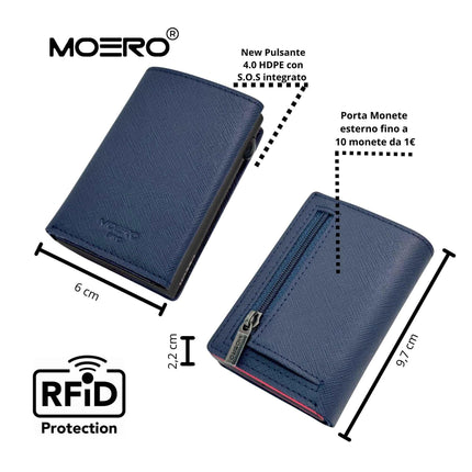 Moero Pro Plus Saffiano Blu Zip Portafoglio Slim - MARIO SPATARELLA