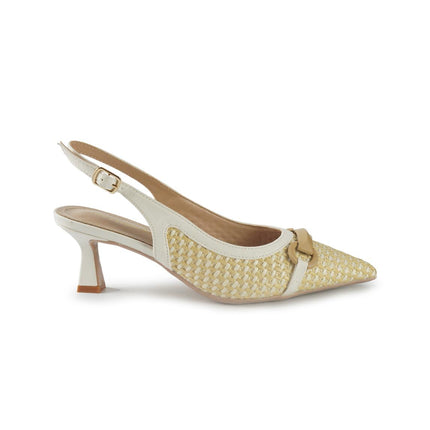 Francesco Milano Chanel Slingback con Tacco in Pelle e Raffia Bianco E06-06K PRAGA RAFFIA Francesco Milano 