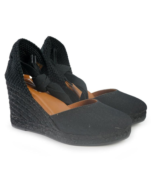 Viguera Espadrillas Alpargatas Donna con Lacci Lunghi in Lino Nero - MARIO SPATARELLA
