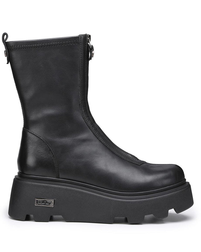 Stivaletti Cult con Zeppa in Pelle Nero - MARIO SPATARELLA