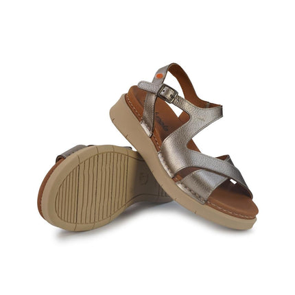 Jungla Sandali Donna Zeppa Bassa in Pelle Laminata Fumo - MARIO SPATARELLA