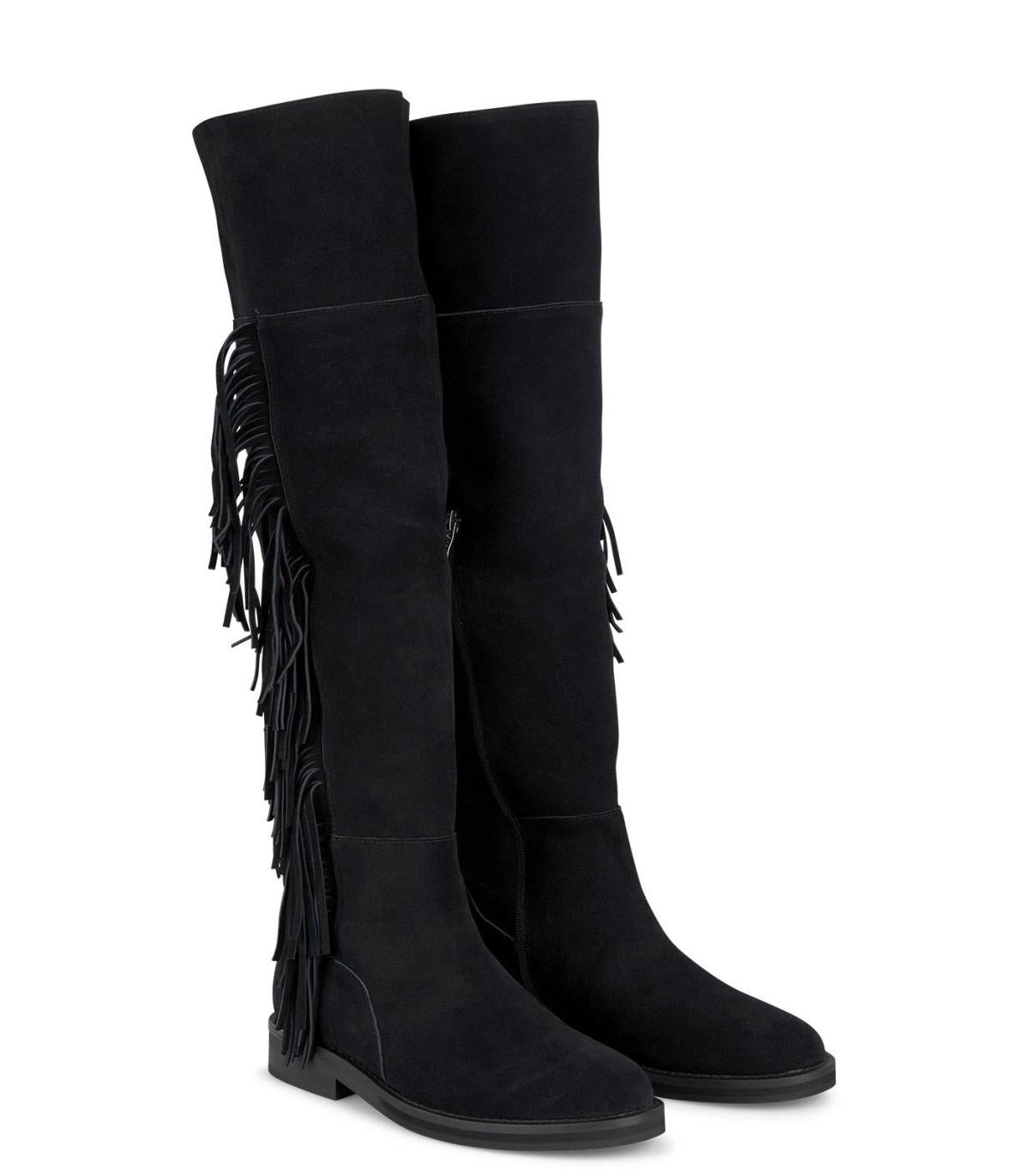 Stivali al Ginocchio con Frange Camoscio Nero – MARIO SPATARELLA