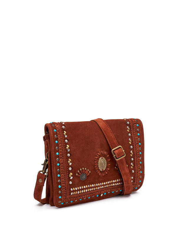 Frau Borsa Donna Borchiata con Tracolla in Camoscio Cuoio B934 VELOUR Frau 