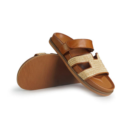 Tsakiris Mallas Sandali Donna con Plantare in Pelle Cuoio e Rafia 966 KIMOLOS RAFFIA TAN Tsakiris Mallas 
